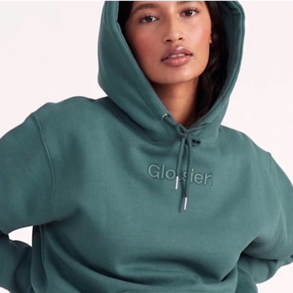 Glossier limited edition embroidered sage hoodie - XS patch on sleeve
